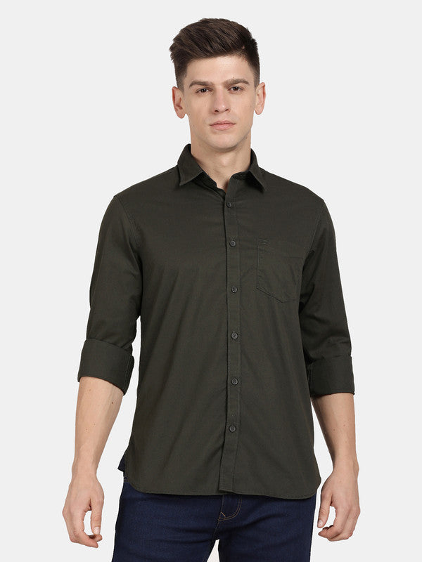 t-base Olive Cotton Solid Shirt