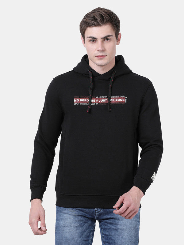 t-base Black Cotton Polyester Fleece Solid Sweatshirt