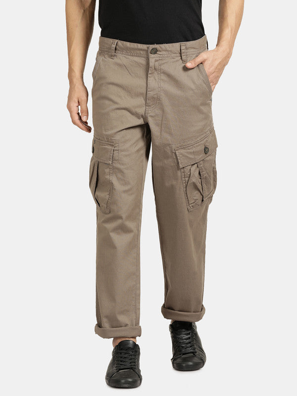 Taupe Poly Cotton Solid Cargo Pant