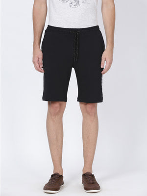 t-base Men Black Cotton Polyester Solid Basic Knitted Shorts