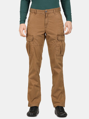 t-base Men Tabacco Cotton Solid Cargo Pant with Belt