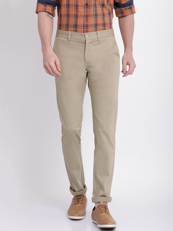 t-base Light Khaki Cotton Dobby Stretch Solid Chino Trouser