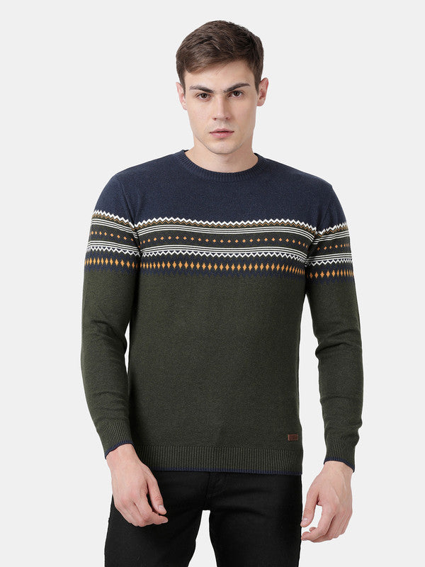 t-base Deep Forest Melange Full Sleeve Crewneck Stylised Sweater
