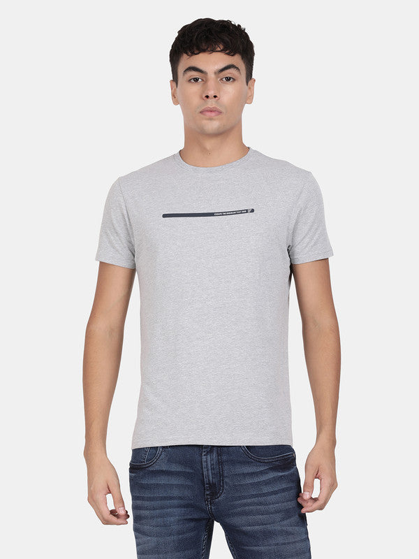 t-base Grey Melange Cotton Lycra Crewneck Melange T-Shirt