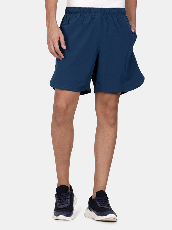 t-base Men Blue Polyester Lycra Solid Basic Shorts