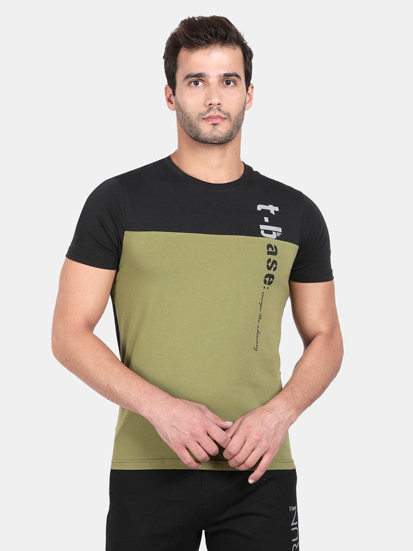 t-base Mayfly Green Cotton Stretch Crewneck Solid T-Shirt