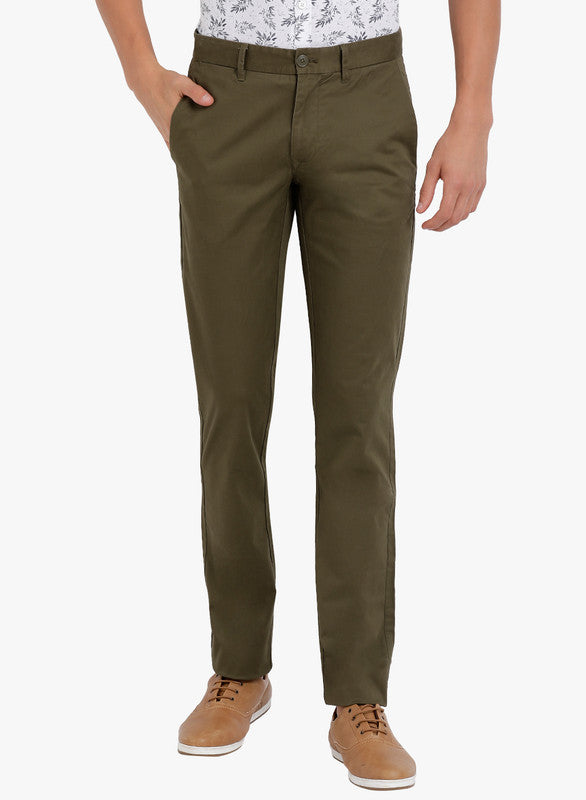 t-base men's Dark Green Solid Cotton Stretch Chino Pant