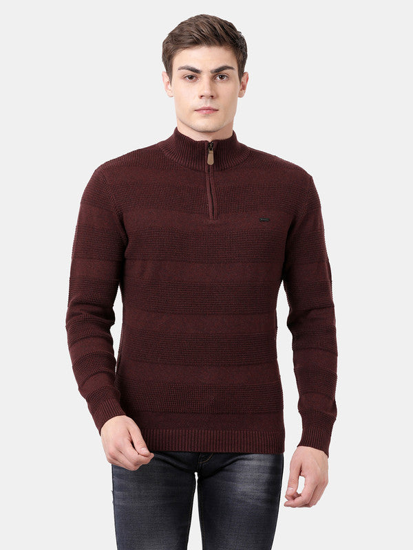 t-base Vineyard Melange Full Sleeve Half Zip Stylised Sweater