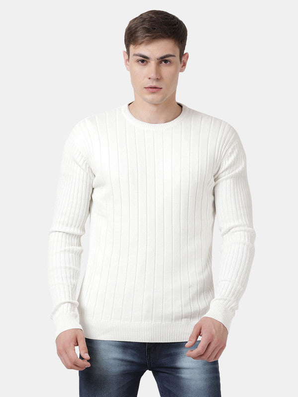 t-base Broken White Full Sleeve Crewneck Solid Sweater