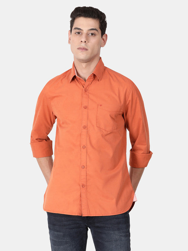 t-base Burnt Orange Full Sleeve Cotton Solid Casual Shirt