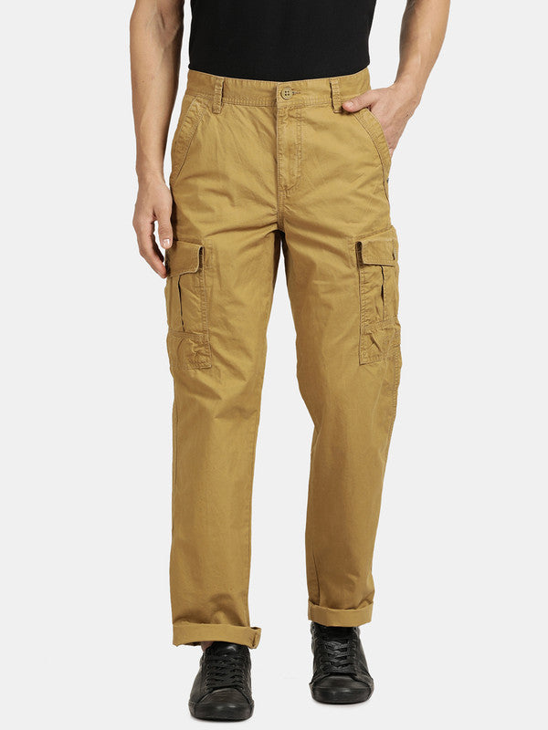 Brown Cotton Solid Cargo Pant