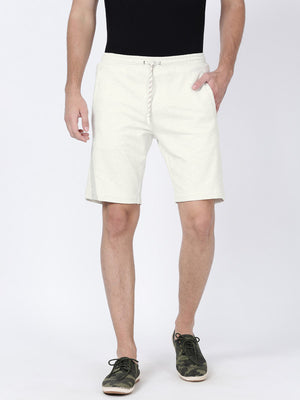 t-base Men Whtie Melange Cotton Polyester Solid Basic Knitted Shorts