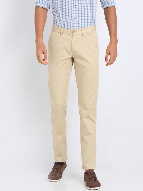 t-base men's Brown Solid Cotton Lycra Chino Pant