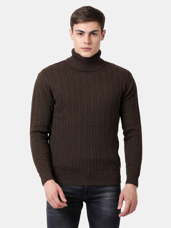 t-base Deep Earth Melange Full Sleeve Turtle Neck Stylised Sweater
