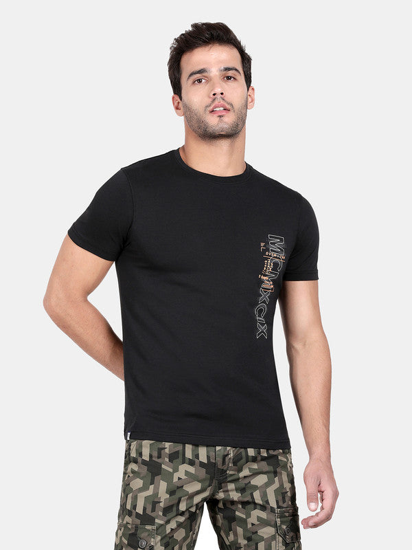 t-base Jet Black Cotton Stretch Crewneck Solid T-Shirt