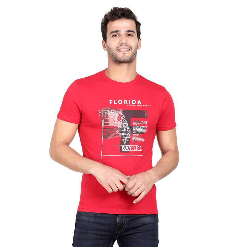t-base Tango Red Cotton Stretch Crewneck Solid T-Shirt
