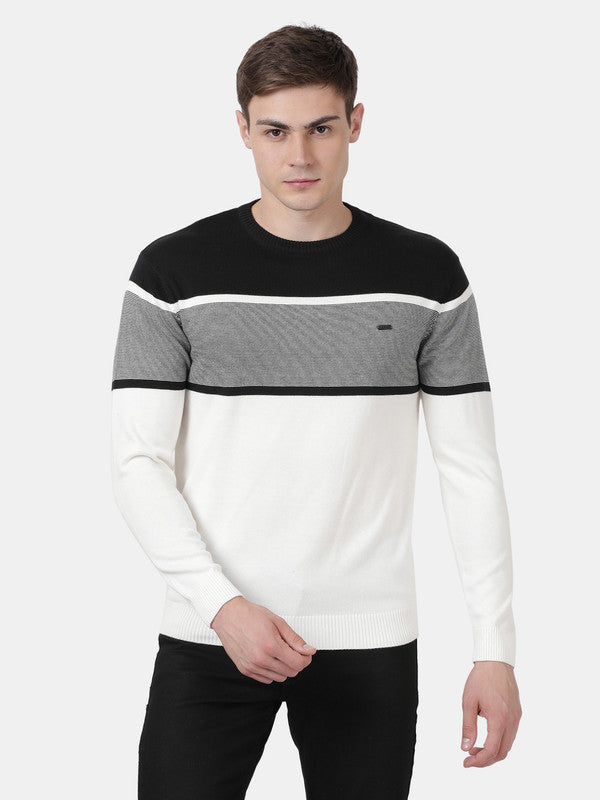 t-base Off White Full Sleeve Crewneck Stylised Sweater