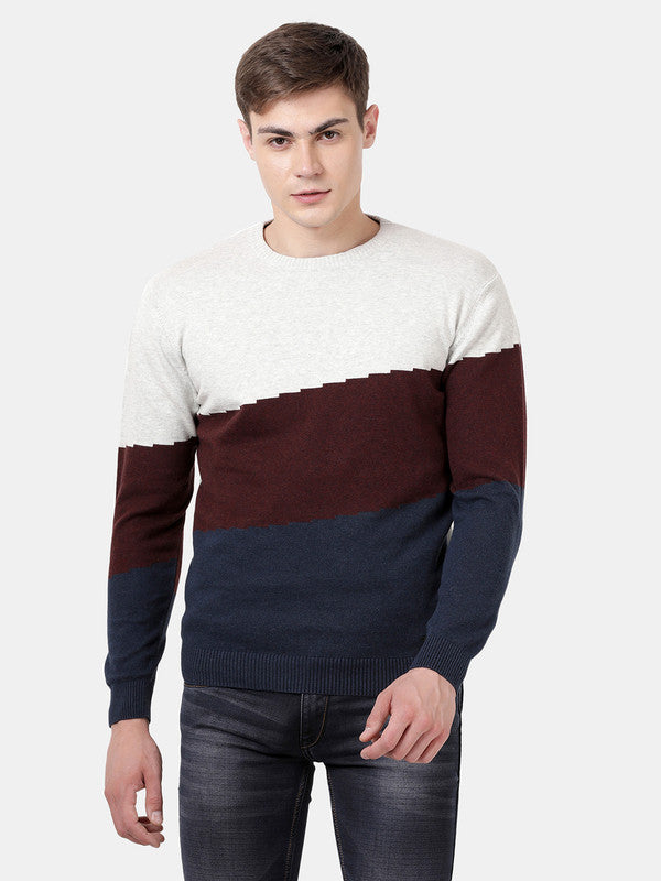 t-base Vineyard Melange Full Sleeve Crewneck Stylised Sweater
