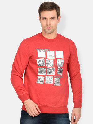 t-base Brick Red Melange Cotton Polyester Melange Sweatshirt