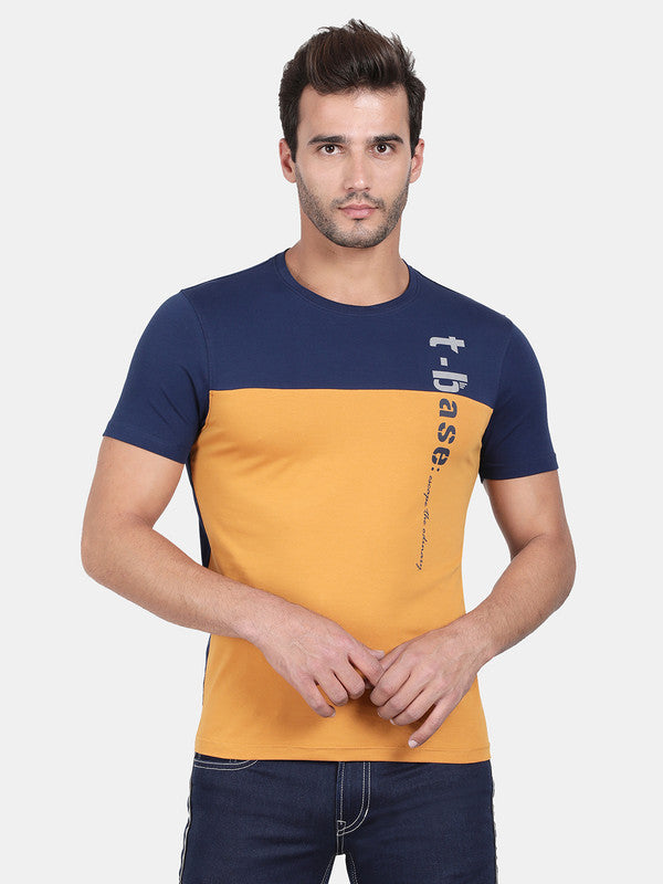 t-base Spruce Yellow Cotton Stretch Crewneck Solid T-Shirt