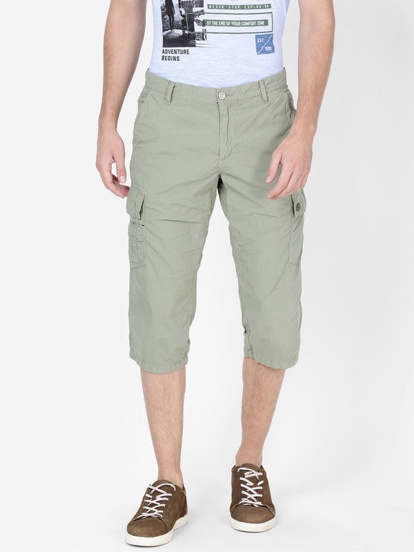 t-base Men Kashmir Green Cotton RFD Solid Cargo Shorts