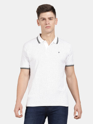 t-base Broken White Cotton Polo Half Sleeve Printed T-Shirt
