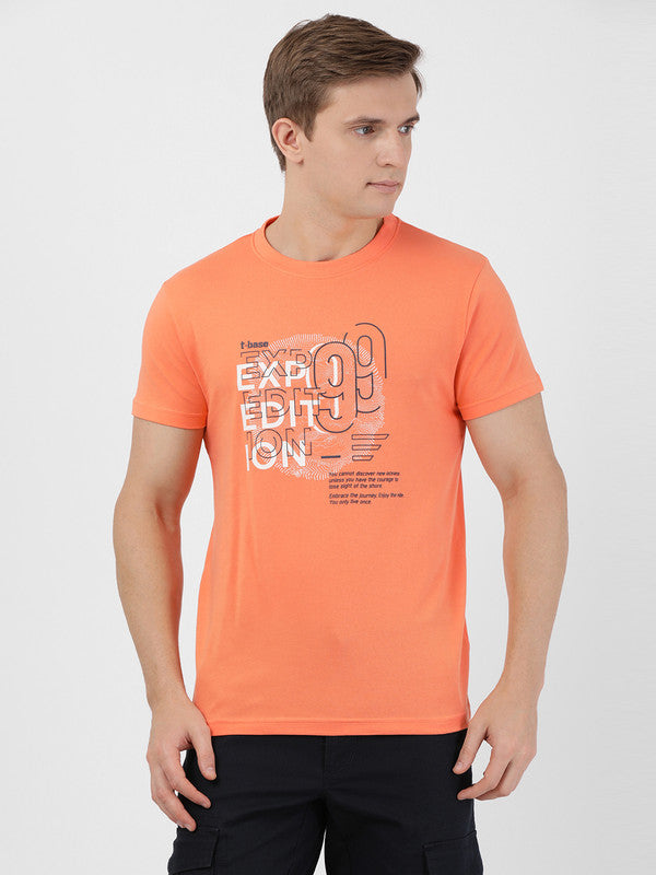 t-base men's Orange Round Neck Solid T-Shirt