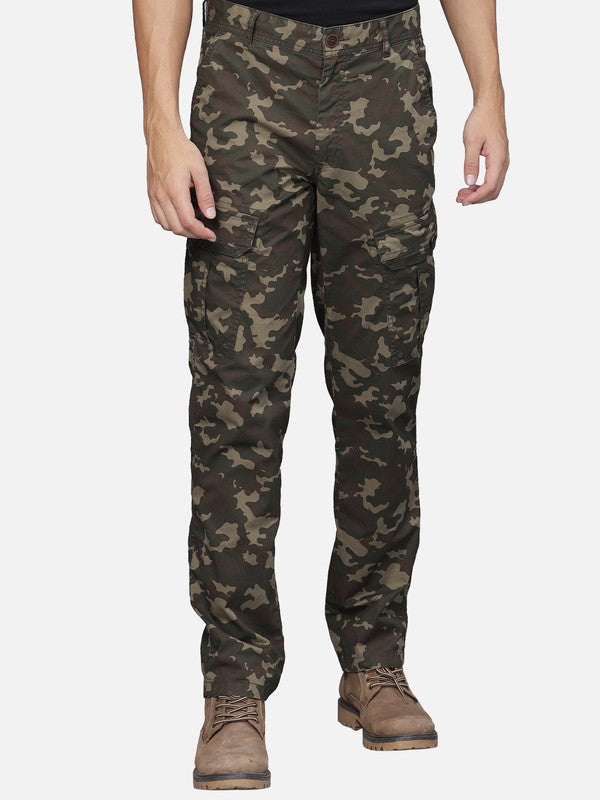 Olive Cotton Camo Printed Cargo Pant