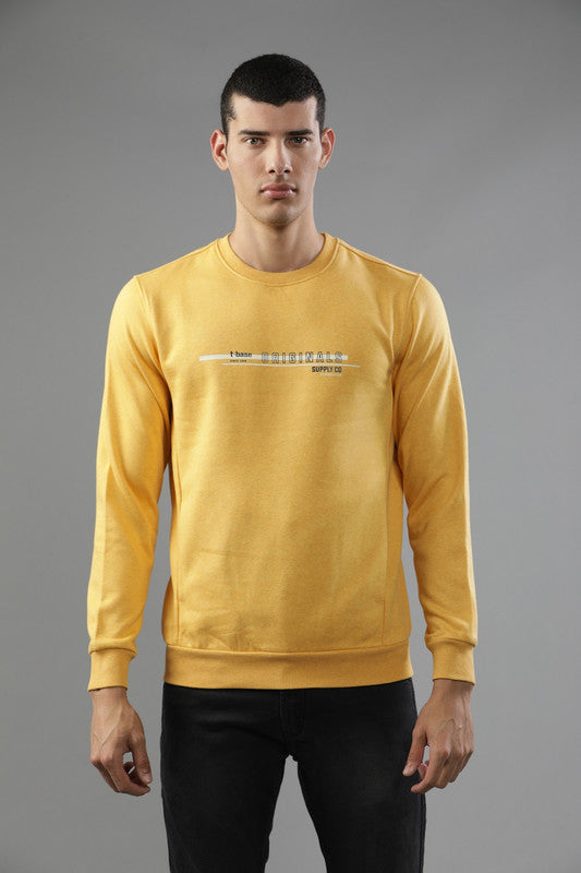 t-base Yellow Melange Cotton Polyester Fleece Melange Sweatshirt
