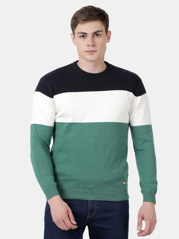 t-base Juniper Green Full Sleeve Crewneck Stylised Sweater
