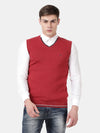 t-base Brick Red Melange Sleeve Less V-Neck Solid Sweater