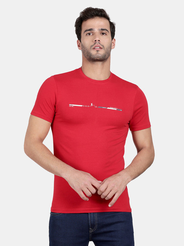 Haute Red Cotton Stretch Half Sleeve Solid T-Shirt