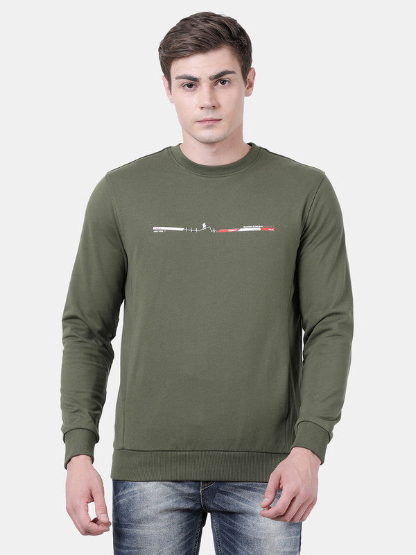 t-base Chive Olive Cotton Polyster Terry Solid Sweatshirt