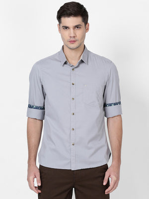  t-base Grey Solid Cotton Casual Shirt 