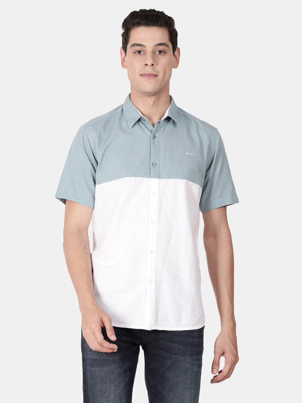 t-base Silver Cloud Half Sleeve Cotton Linen Solid Casual Shirt