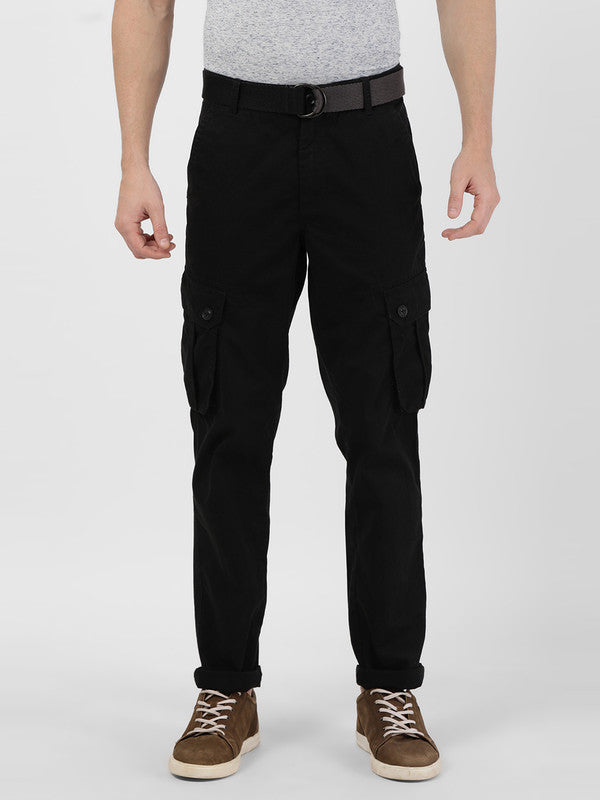 Black Solid Cargo Pants