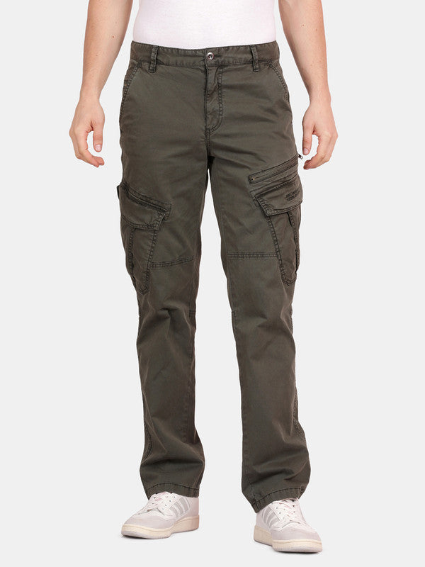 t-base men Forest Green Cotton Rfd Solid Cargo Pant