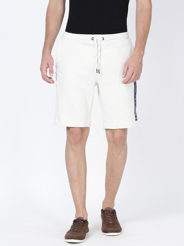 t-base Men White Melange Cotton Polyester Solid Basic Knitted Shorts