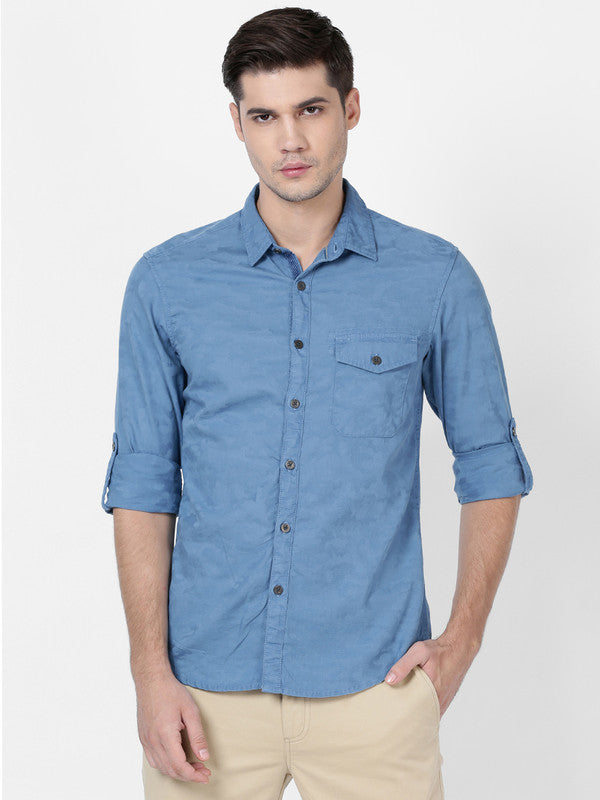 t-base Cendre Blue Solid Cotton Casual Shirt