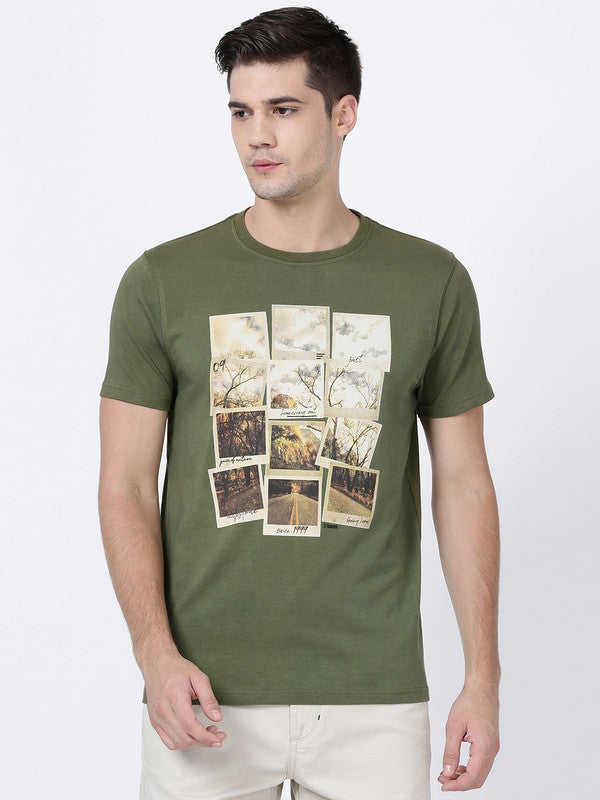 t-base Capulet Olive Cotton Stretch Crewneck Printed T-Shirt