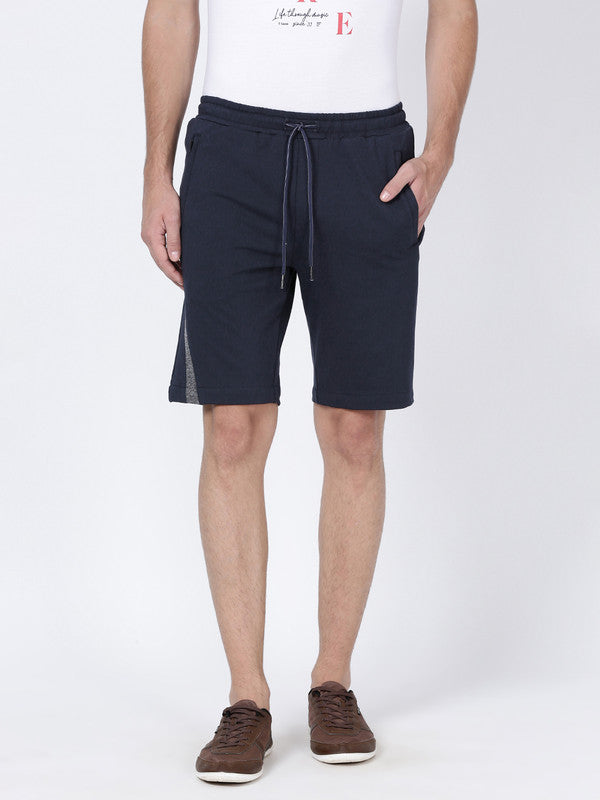 t-base Men Light Navy Cotton Polyester Solid Basic Knitted Shorts