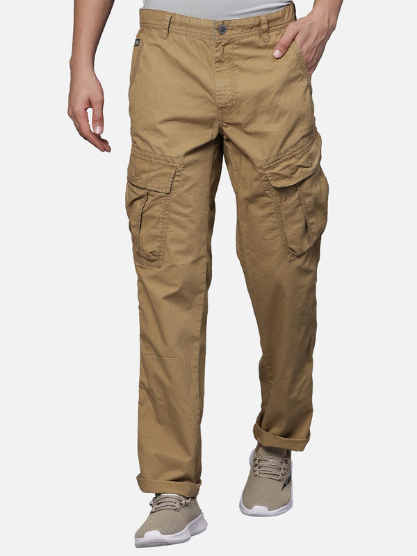 Dark Khaki Cotton Solid Cargo Pant