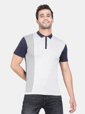 t-base High Rise Grey Cotton Nylon Polo Stylised T-Shirt