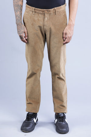 t-base Men Camel Solid Corduroy Chinos Trouser