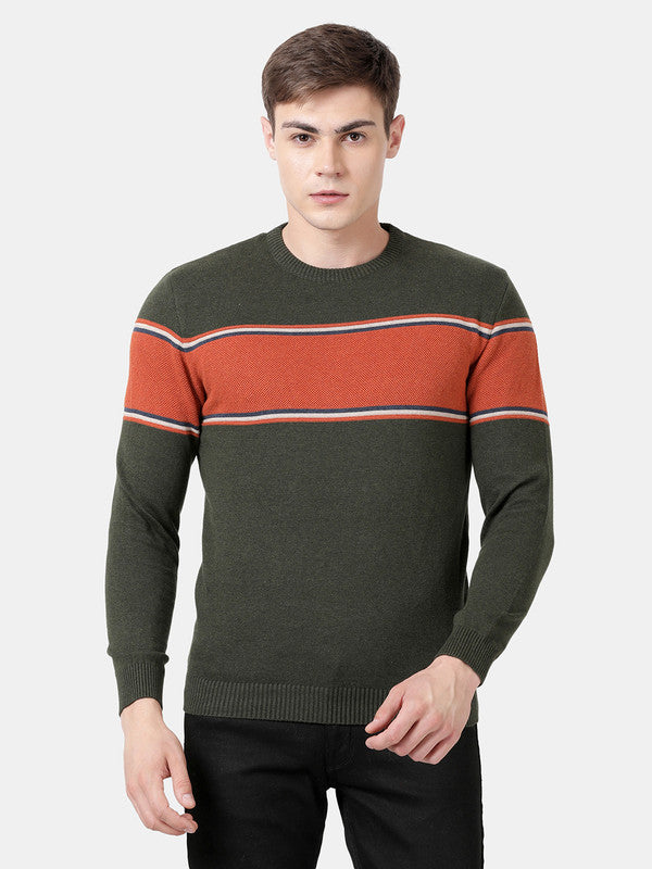 t-base Deep Forest Melange Full Sleeve Crewneck Stylised Sweater