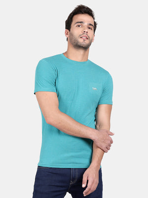 Lapis Cotton Stretch Half Sleeve Striper T-Shirt