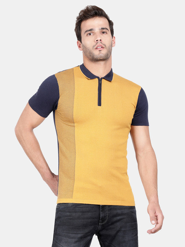 t-base Mustard Cotton Nylon Polo Stylised T-Shirt