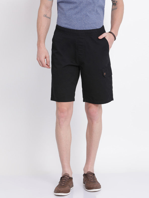 t-base Black Cotton Solid Basic Shorts