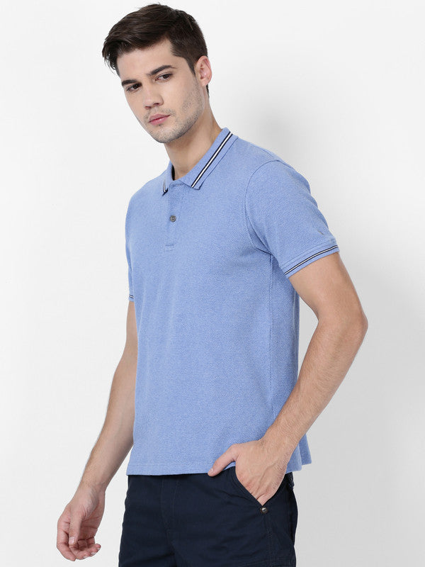 t-base Dutch Blue Melange Cotton Polo Structured T-Shirt