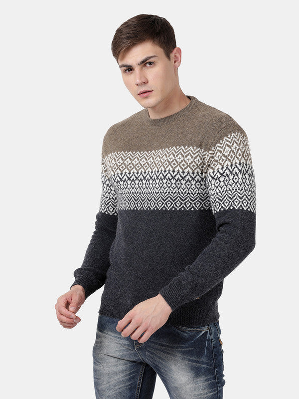 t-base Bright Denim Full Sleeve Crewneck Stylised Sweater
